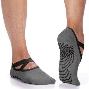 Gaiam Yoga Barre Socks - Non Slip Sticky Toe Grip Accessories One Size Gray New